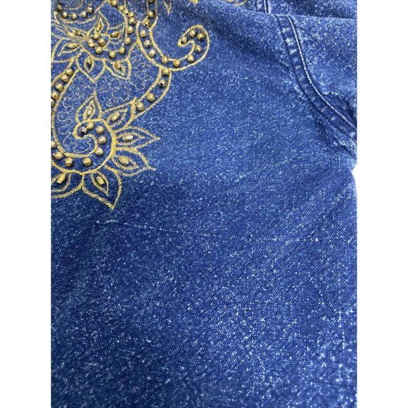 VTG Club Z Denim Long Sleeve Button Down Embroidered Beaded Denim Blouse Women S - Picture 10 of 14